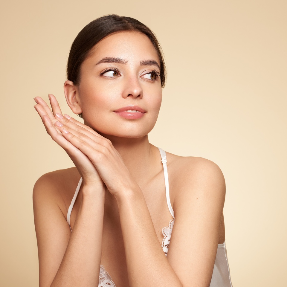 Portrait beautiful young woman with clean fresh skin. Model with healthy skin, close up portrait. Cosmetology, beauty and spa