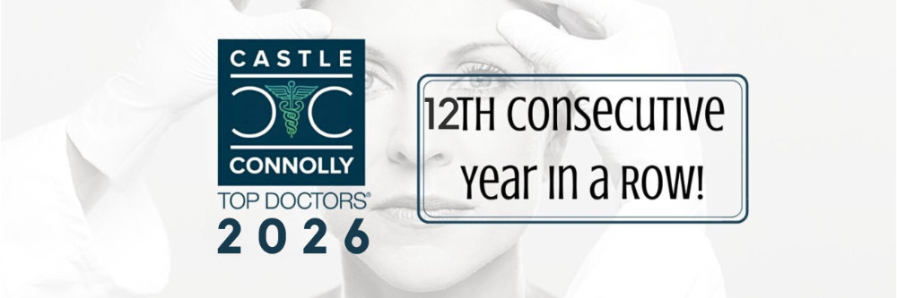 Castle Connolly Top Doctors 2026 badge with text stating "12th consecutive year in a row!" over a background image of a person’s face framed by gloved hands.
