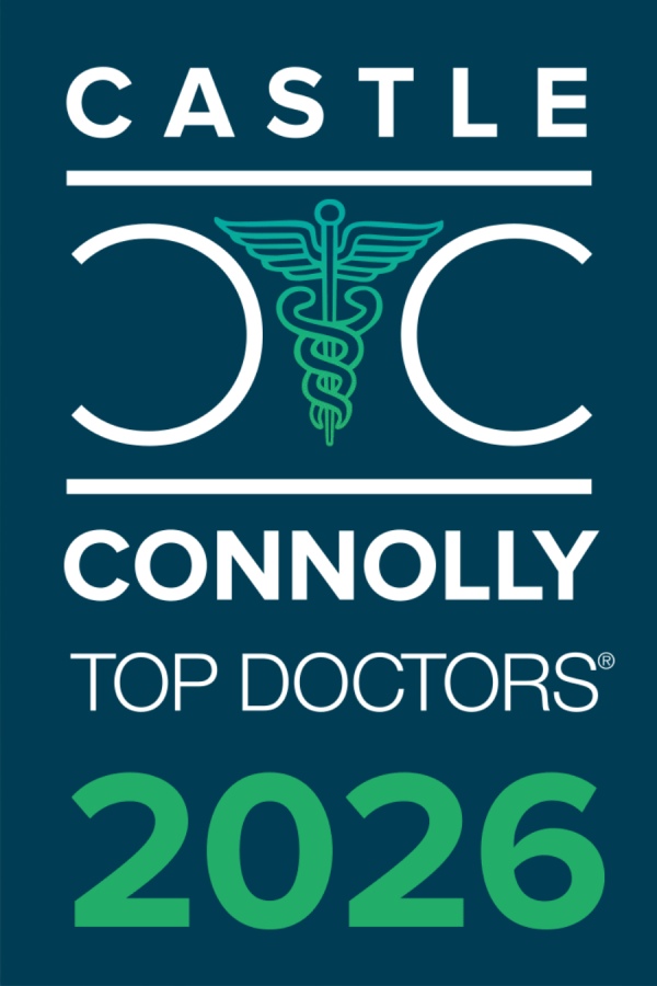 Castle Connolly Top Doctors 2026 badge featuring a caduceus symbol, white and green text, and a blue background.